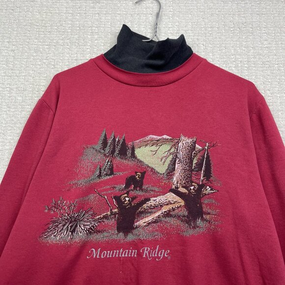 VTG Mountain Ridge Sweatshirt Bear Graphic Red Mock Neck Men Men L Canada Made - Picture 4 of 14